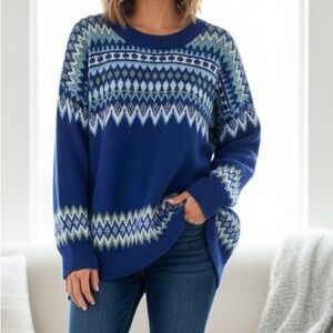 Pink Lily Navy and White Patterned Sweater size XL